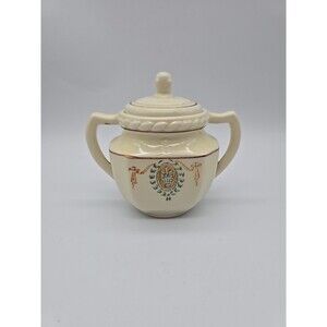 Porcelier Vitreous China Medallion Two Handle Covered Sugar Dish
